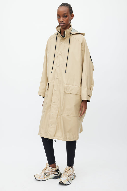 Balenciaga Beige & Black Hooded Logo Coat