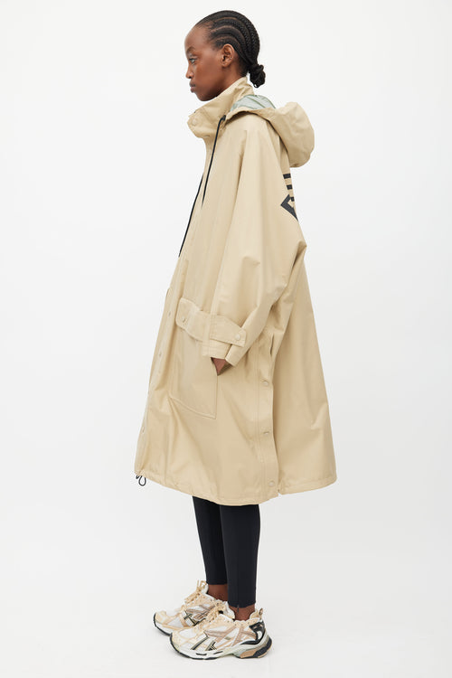 Balenciaga Beige & Black Hooded Logo Coat
