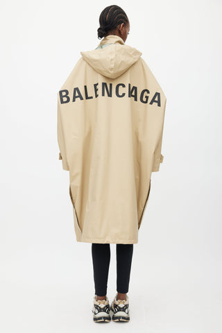 Balenciaga Beige & Black Hooded Logo Coat
