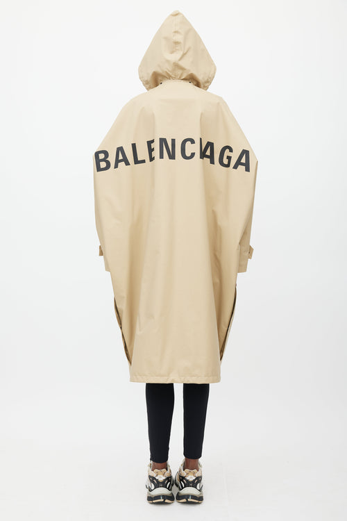 Balenciaga Beige & Black Hooded Logo Coat