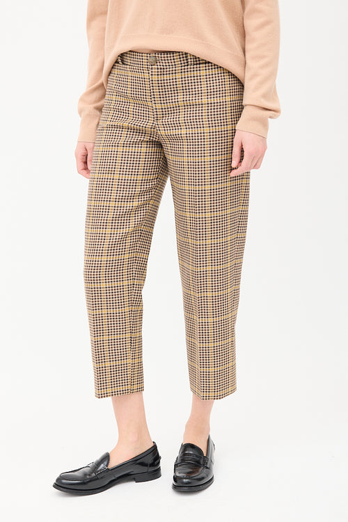 Balenciaga Beige & Multi Wool Check Cropped Trouser