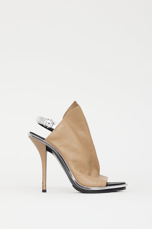 Balenciaga Beige & Silver Leather Glove Peep Toe Heel