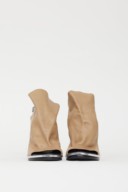 Balenciaga Beige & Silver Leather Glove Peep Toe Heel