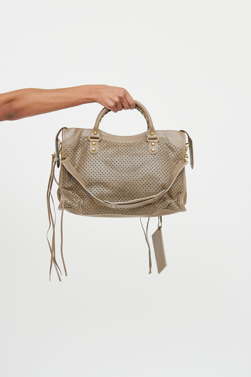 Balenciaga Beige Perforated Classic City Bag
