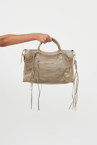 Balenciaga Beige Perforated Classic City Bag