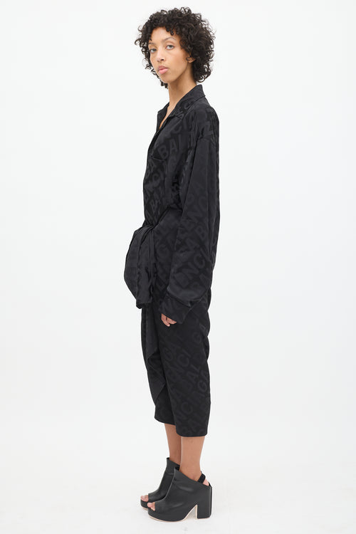 Balenciaga Black All Over Logo Wrap Shirt Dress