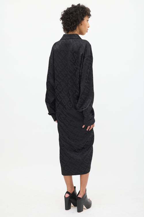 Balenciaga Black All Over Logo Wrap Shirt Dress