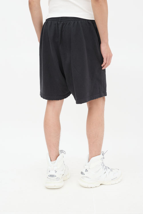 Balenciaga Black Cotton BB Paris Distressed Shorts