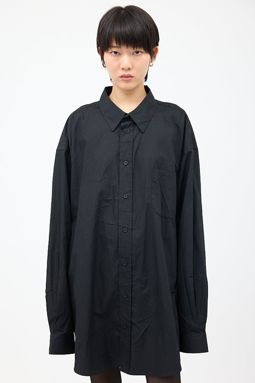 Balenciaga Black Cotton Embroidered Logo Pocket Shirt