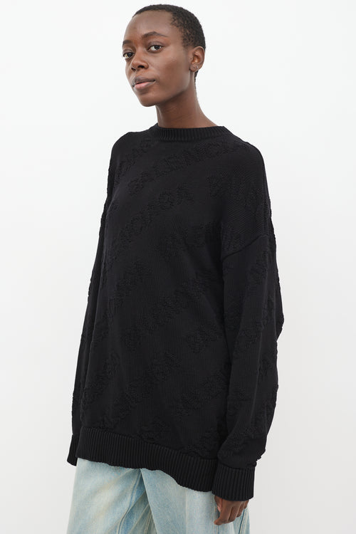 Balenciaga Black Cotton Logo Intarsia Oversized Sweater