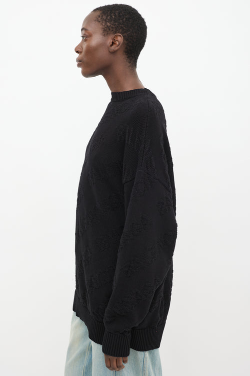 Balenciaga Black Cotton Logo Intarsia Oversized Sweater