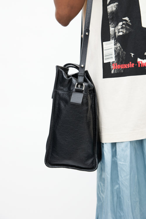 Balenciaga Black Crinkled Leather Mini Bazaar Crossbody Bag