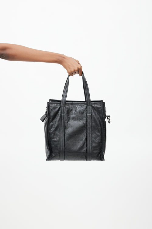Balenciaga Black Crinkled Leather Mini Bazaar Crossbody Bag