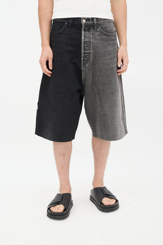 Balenciaga Black Denim 50/50 Embroidered Wide Shorts