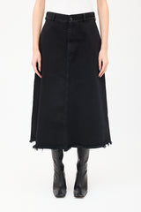 Balenciaga Black Denim A-Line Midi Skirt