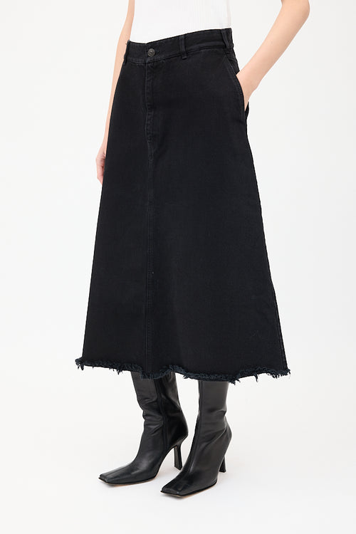 Balenciaga Black Denim A-Line Midi Skirt