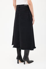 Balenciaga Black Denim A-Line Midi Skirt