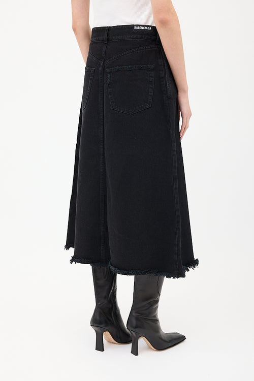 Balenciaga Black Denim A-Line Midi Skirt