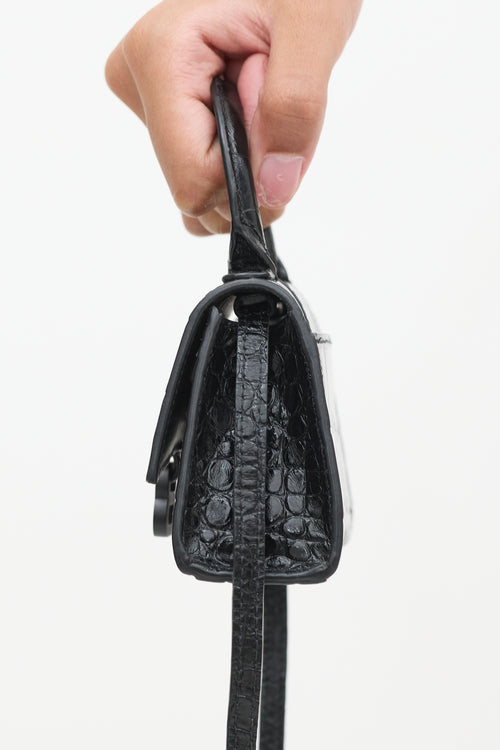 Balenciaga Black Embossed Leather Hourglass Mini Crossbody Bag