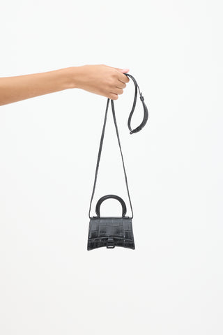 Balenciaga Black Embossed Leather Hourglass Mini Crossbody Bag