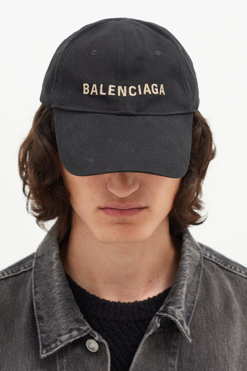 Balenciaga Black Embroidered Logo Hat