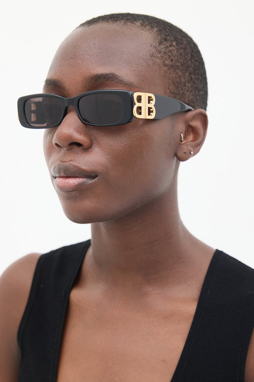 Balenciaga Black & Gold BB096S Rectangular Sunglasses