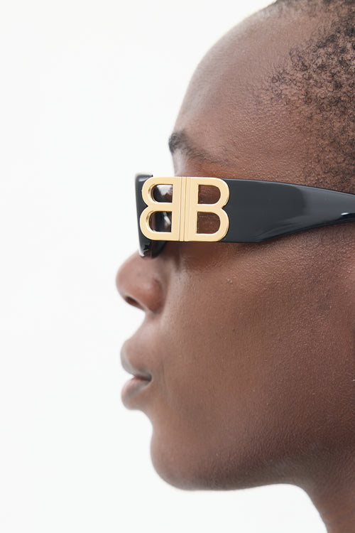 Balenciaga Black & Gold BB096S Rectangular Sunglasses