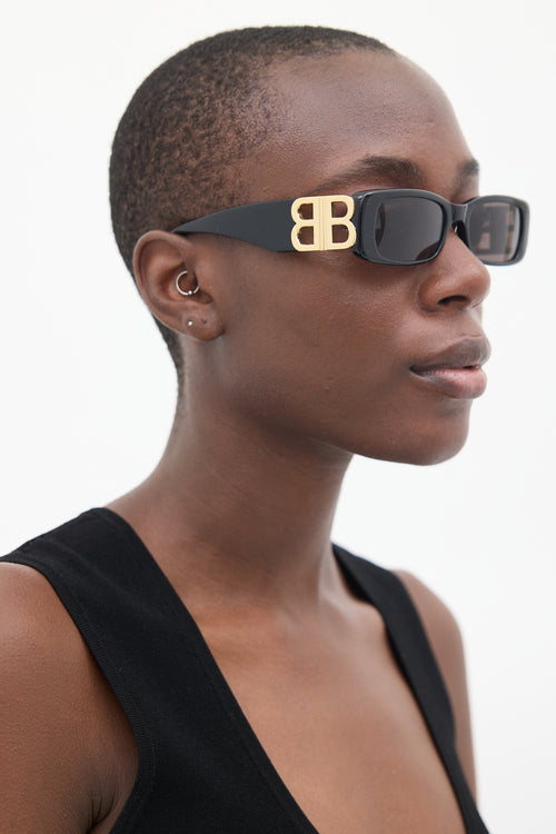 Balenciaga Black & Gold BB096S Rectangular Sunglasses