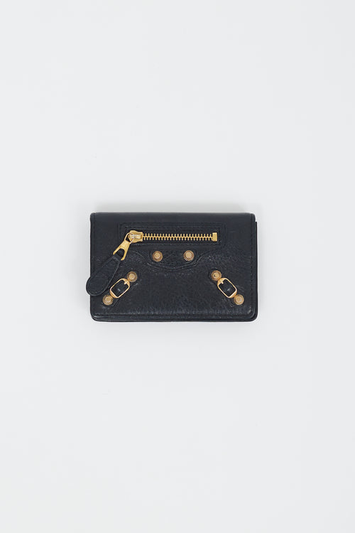 Balenciaga Black & Gold City Moto Bifold Cardholder