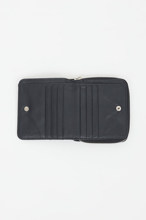 Balenciaga Black & Gold Logo Printed Zip Wallet