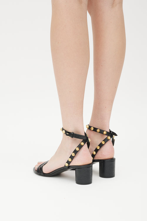 Balenciaga Black & Gold Leather Studded Sandal
