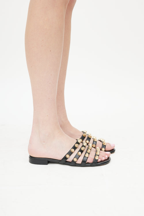 Balenciaga Black & Gold Studded Strappy Sandal