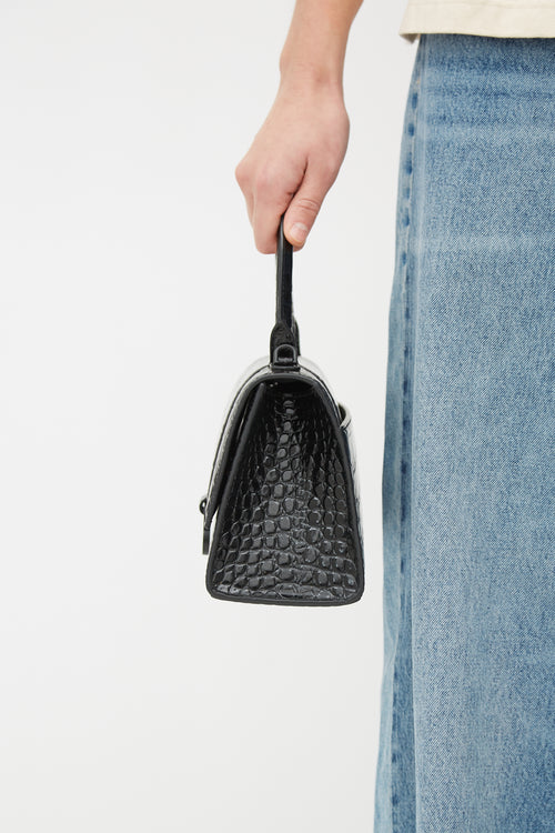 Balenciaga Black Hourglass Embossed Leather Bag