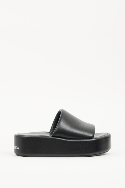 Balenciaga Black Leather Rise Platform Slide