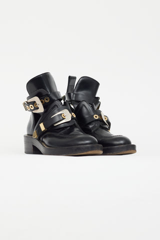 Balenciaga Black Leather Cut Out Ankle Boot