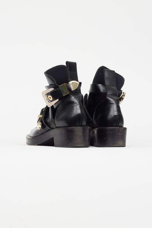 Balenciaga Black Leather Cut Out Ankle Boot
