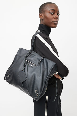 Balenciaga Black Leather A4 Papier Tote Bag