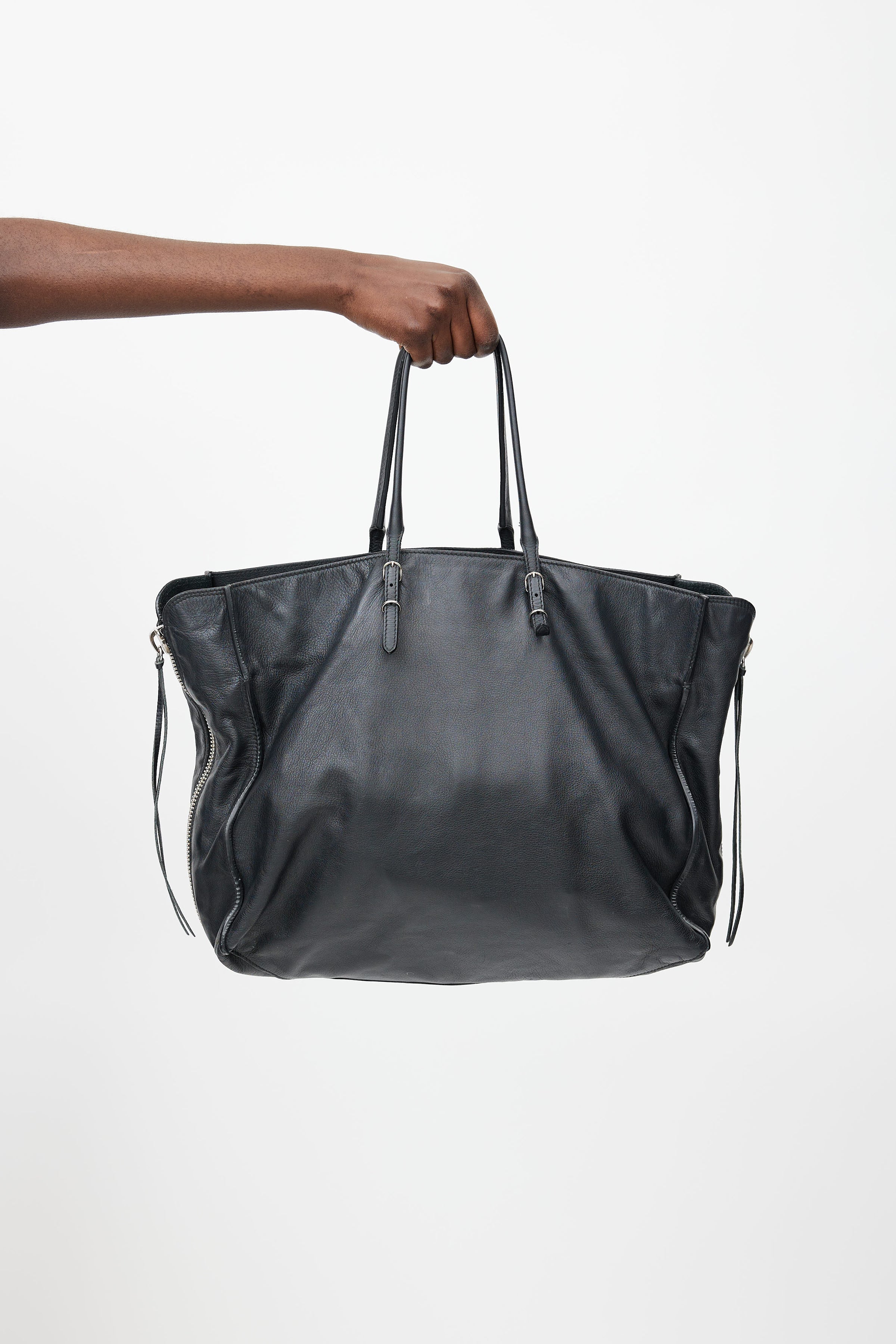 New $2225 Balenciaga Papier Leather A5 Zip Around Graine Double Black Tote  Bag