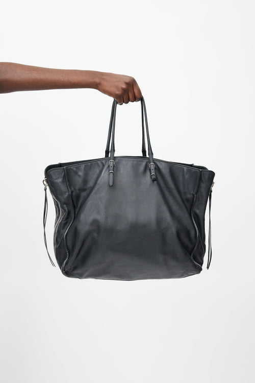 Balenciaga Black Leather A4 Papier Tote Bag