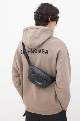 Balenciaga Black Leather Logo Belt Bag