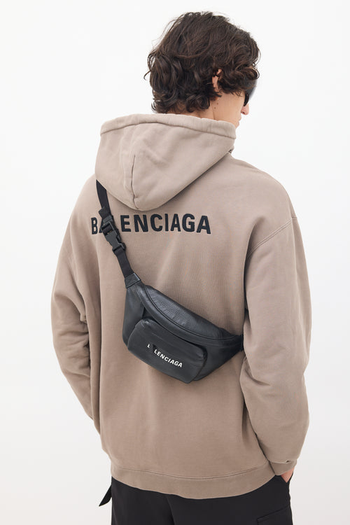 Balenciaga Black Leather Logo Belt Bag