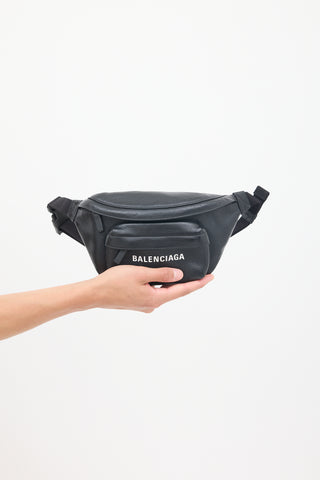 Balenciaga Black Leather Logo Belt Bag