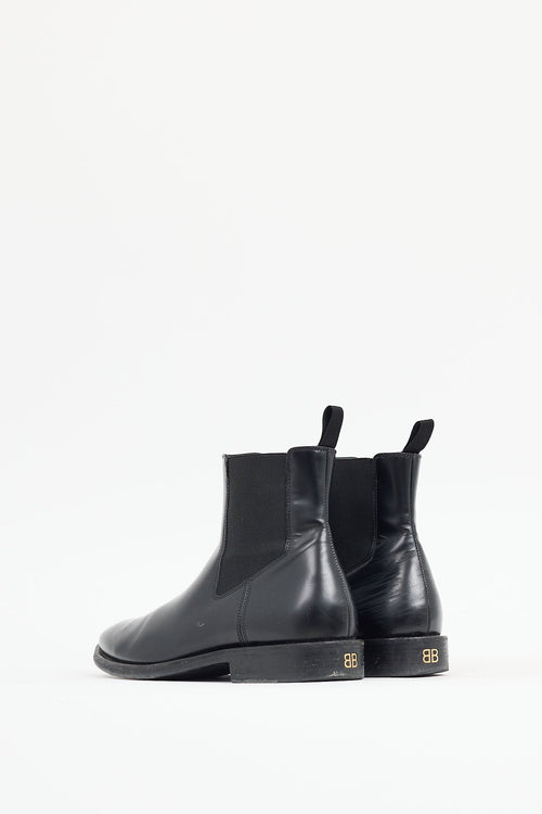 Balenciaga Black Leather Logo Chelsea Boot