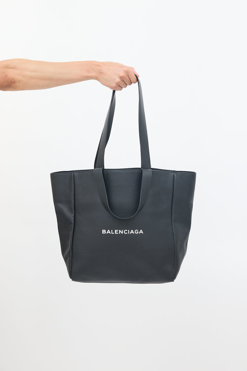 Balenciaga Black Leather Logo Tote Bag