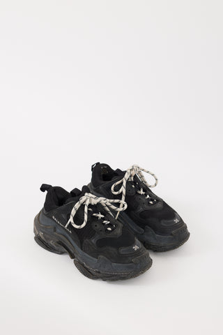 Balenciaga Black Leather & Mesh Triple S Sneaker