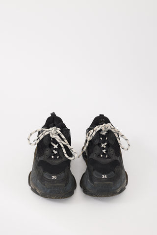 Balenciaga Black Leather & Mesh Triple S Sneaker