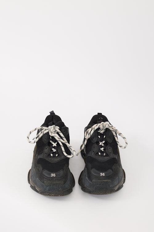 Balenciaga Black Leather & Mesh Triple S Sneaker