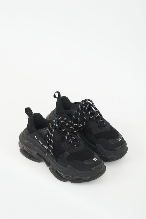Balenciaga Black Leather & Mesh Triple S Sneaker