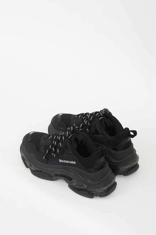 Balenciaga Black Leather & Mesh Triple S Sneaker