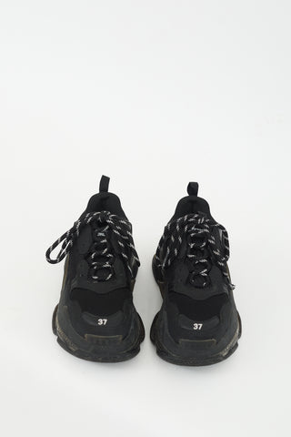 Balenciaga Black Leather & Mesh Triple S Sneaker